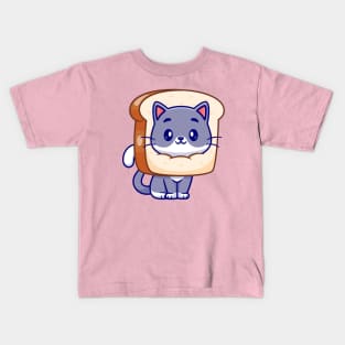 Cute Cat In Bread Cartoon Kids T-Shirt